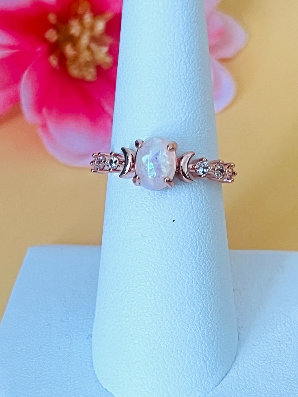 Rose gold plated faux Oval Opal ring size 7